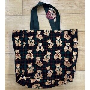VIRAL Tartan Plaid Teddy  Bear Cotton Canvas Tote Reusable Shopping Bag Handbag